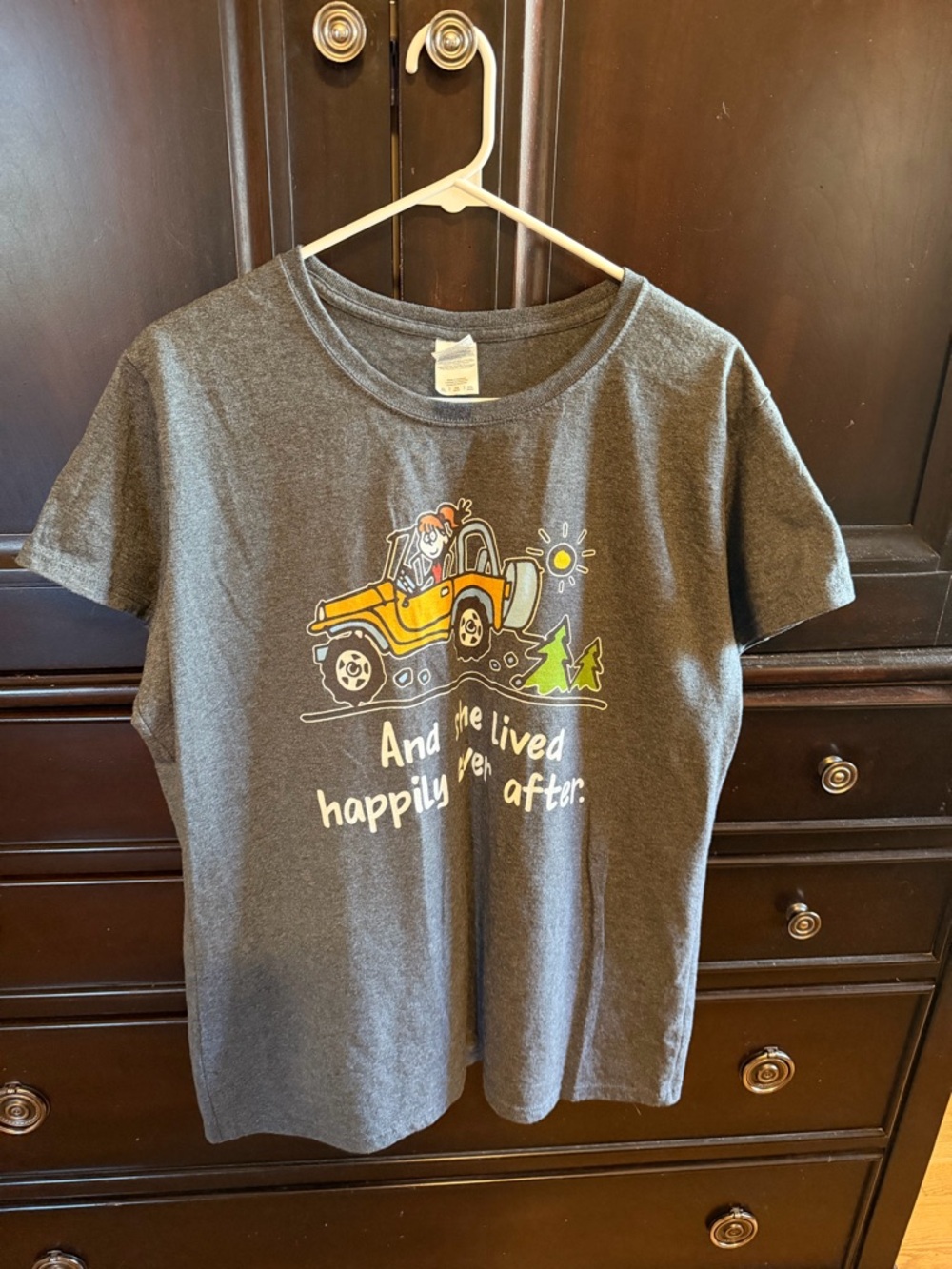 Graphic Short Sleeve Tee - Charcoal "And She Lived Happily Ever After"